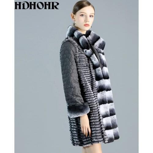 HDHOHR 2020 New High Quality Real Rabbit Fur Coat Women Down cotton Natural Fur Jacket Winter Fashion Rex Rabbit Fur Coat Female