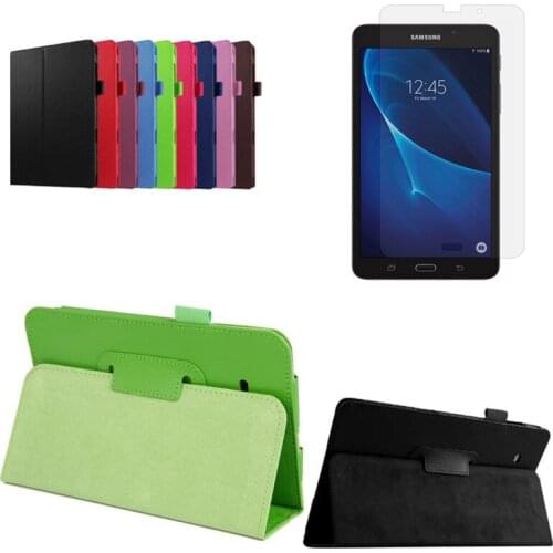 New Litchi Folio Stand PU Leather Cover Case For Samsung Galaxy Tab A 7.0 2016 T280 SM-T280 T280N T285 Tablet + Screen Protector
