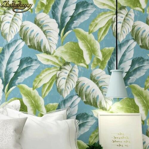 Beibehang mural Home Improvement vintage Vintage green leaves Flocking Wallpaper Rolls Traditional Floral Wall paper living room
