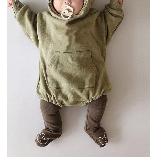 2021 Autumn Baby Bodysuits Little Bear Ears Baby Boys Bodysuit Velvet Children Hoody Bodysuit (No Tights)