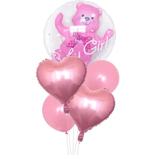 4D Transparent Baby Boy Girl Blue Pink Bubble Balloon Bear Foil Balloons Kids Birthday Gender Reveal Baby Shower Decorations