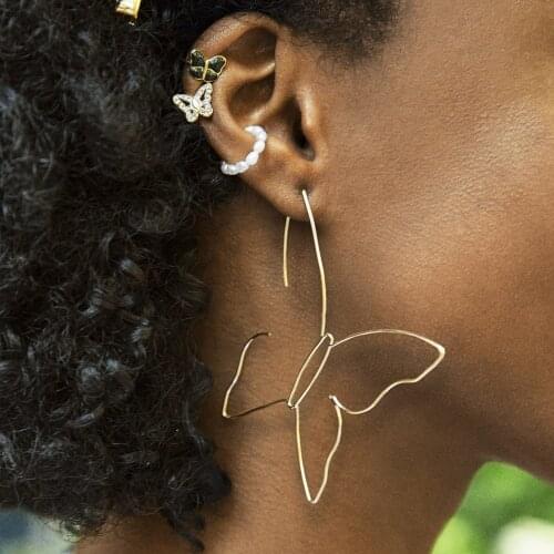 Clip on Earrings Statement Pearl Ear Clip Dripping Oil Butterfly Earrings for Women Punk Street Wholesale Jewelry