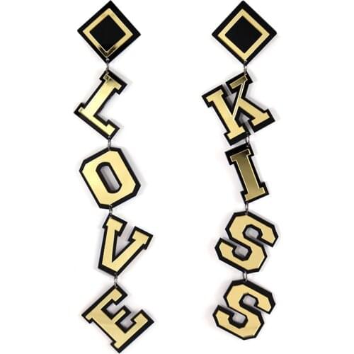Statement Acrylic KISS LOVE Lette Dangle Drop Earrings Punk Gold Sliver Color Long Earrings For Women Lady Valentines Day Gifts