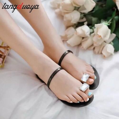 Summer Rhinestone Slipper Flats Sandals Mules Casual Fashion Sandals Beach Flip Flops Mesh Beach Slides Zapatos De Mujer size 42