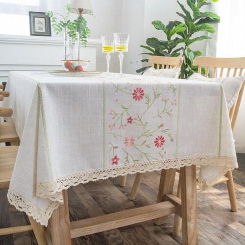 2021 Pastoral Table Cloth for Wedding Party Hotel Tablecloth Floral Embroidery Cotton Linen Table Covers Rectangular Table Cover
