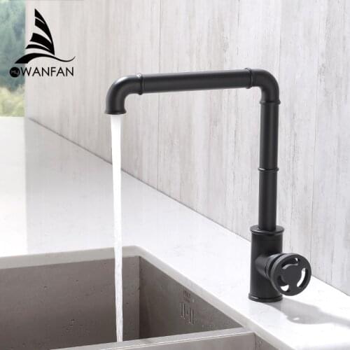 Kitchen Faucets Retro Industrial Style Matte Black Brass Crane Bathroom Faucets Hot and Cold Water Mixer Tap torneira WF-20B05
