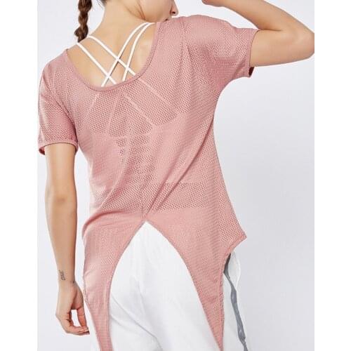 EFT1919 Mesh Slitting Back Yoga Top Loose Fit Women Sports Shirt Yoga Fitness Workout Tops For Women Sexy Gym T Shirt