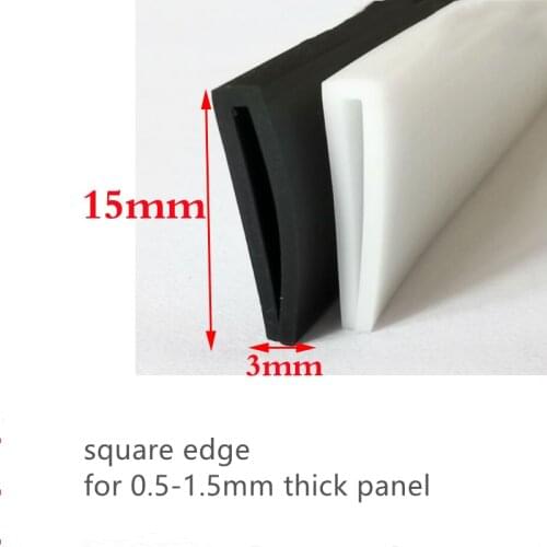 Solid Silicone Rubber U Strip for 0.5-1.5mm Thick Glass Metal Wood Panel Edge Encloser Shield 15x3x15mm Black White