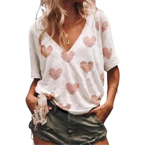 Plus Size Women Clothing Summer T Shirt Women Fashion Heart Shape Print Tops Ladies Casual Short Sleeve Top Oversized Streetwear