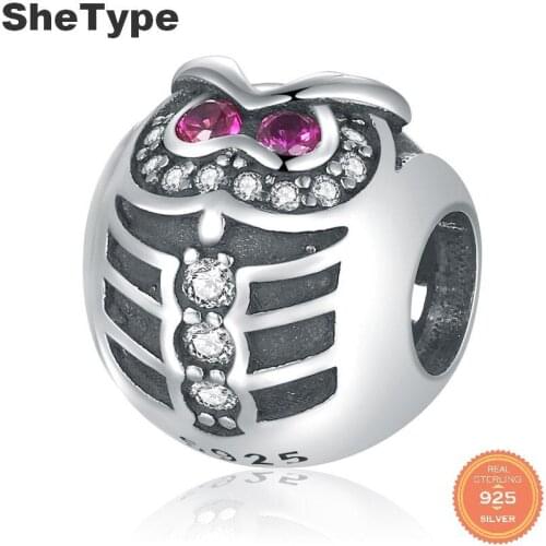 Jazaz Owl Pink Cubic Zirconia 2.5g Charm Silver 925 Sterling Silver Japan and South Korea Style Charms Jewelry DIY 2020