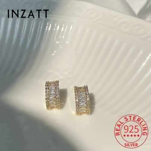 INZATT Real 925 Sterling Silver Zircon Letter C Stud 14K Gold Earrings For Fashion Women Party Punk Fine Jewelry Drop Shipping