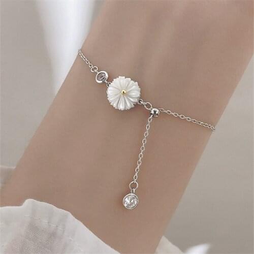 925 Sterling Silver Daisy Crystal Round Bead Charm Bracelet For Women Bracelet &Bangle Wedding Jewelry Party SL123
