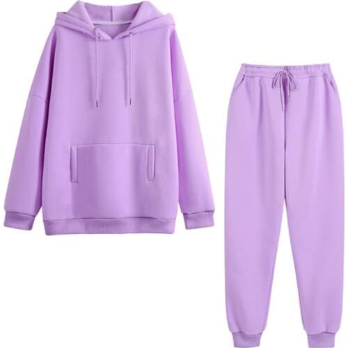 Women Tracksuit Solid Fleece Sportswear Suit 2 Pieces Sets Oversized Hoodies And Pants Suits Casual Outfits 2021 Autumn Winter