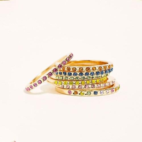 1Pc Multicolor Cubic Zirconia Round Finger Rainbow Rings New Simple Fashion Rings for Women 2019 Summer Jewelry Gift