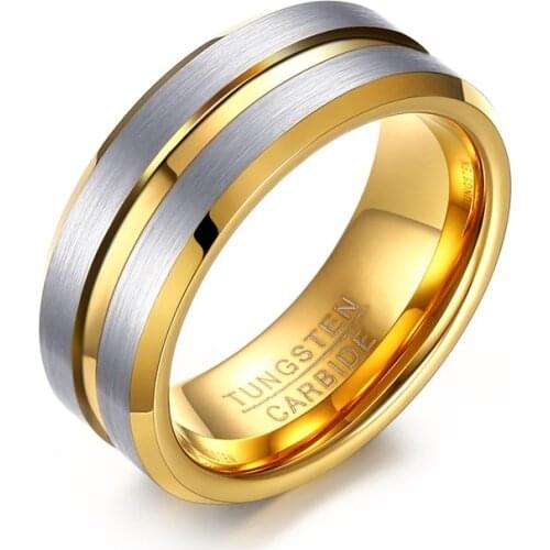 8MM Wide Gold Tungsten Carbide Wedding Ring For Women Trendy Groove Rings Wedding Bands USA Size