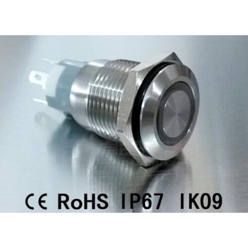 1PCS 16mm anti-vandal metal push button switch 1NO led switch light 12v 24V 220V momentary waterproof free shipping