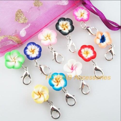10Pcs Mixed Clay Star Flower Charms Silver Plated With Clasps 12mm