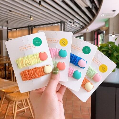 2pcs Women Girl Hairpins Fabrics Sweet Cartoon Cat Hair Clips Pins Accessories Solid Color Headwear Set Hairgrip Barrettes