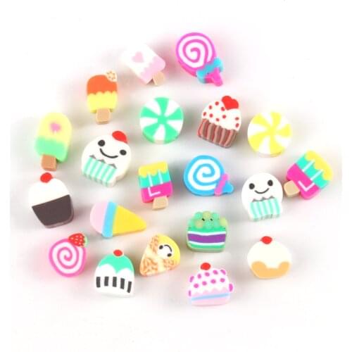 50pcs Cute Candy Mix Polymer Clay Beads Ice Cream Cake Shape Pottery Spacer Beads for Jewelry Making DIY Bracelet Accessories