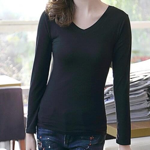 60% Dropshipping!New style simple women long-sleeved solid color V-neck/O-neck tight top bottoming shirt
