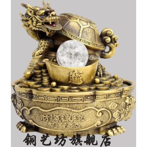 9' China Dragon Turtle Tortoise Cornucopia Copper Cash Lucky Bronze Statue