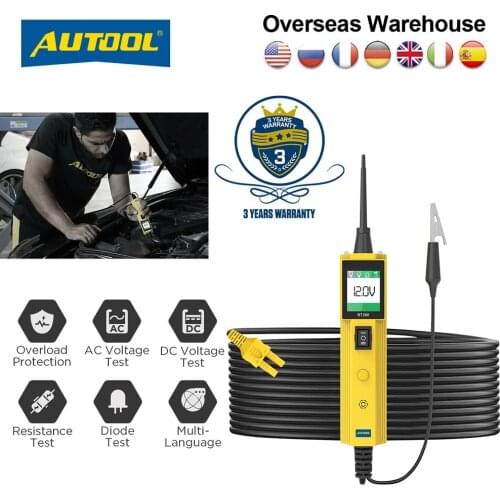 AUTOOL Wholesale BT260 6V 12V 24V 30V Car Power Probe Automotive Circuit Tester Electrical System Diagnostic with LED Flashlight