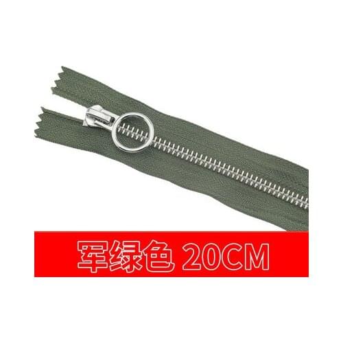 Free shipping 10pcs/lot 20cm army green zipper 5# Metal zipper Round zipper head clothing trousers zipper accessories