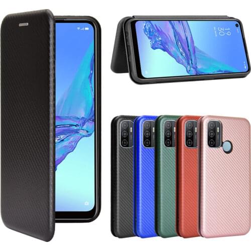 Luxury Carbon Fiber Flip Magnet Case For Oppo A53 A 53 PU Leather Silicone Card Slot Phone Cover for Oppo A53S A 53S A32 Coques