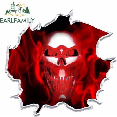 EARLFAMILY 13cm x 12.5cm for Red Ripped Flaming Skull Funny Car Stickers Fine Decal Waterproof Anime Vinyl JDM Trunk Accessories