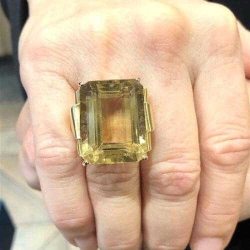 FDLK Retro Womens Vintage Jewelry Princess Cut Yellow Rhinestone Antique Proposal Gift Rings Bridal Wedding Band Size 5-12