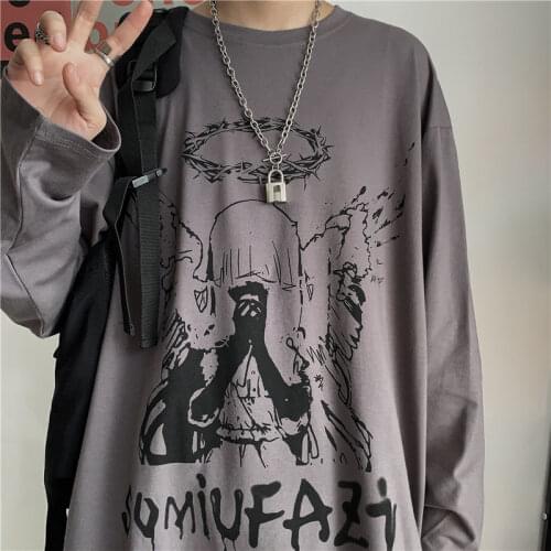 2021 Spring and Autumn Loose Large Size Long Sleeve T-shirt Mens Hong Kong Wind Trend Korean Harajuku BF Wind Top