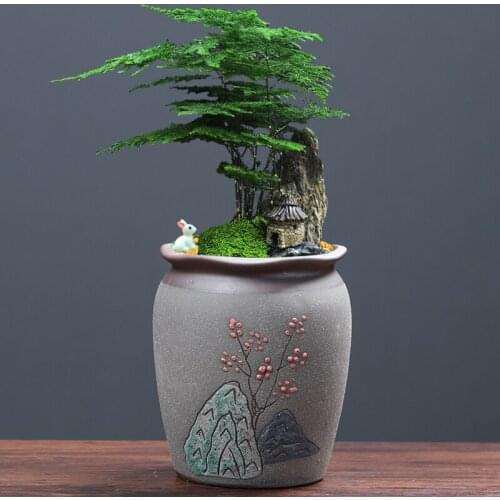 Flowerpot Purple Sand Stoneware Breathable Household Green Sill Phalaenopsis Asparagus Creative Personality Succulent Flower Pot