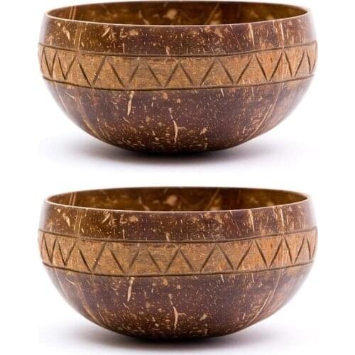 Handcarved Zigzag Coconut Bowl,Vegan Organic Salad Smoothie Buddha Acai Bowl for Kitchen, Dining and Decoratio