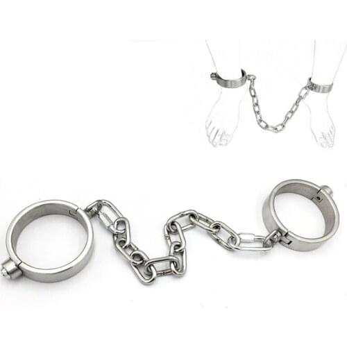 Hi-Q Heavy Stainless Steel Press Lock Ankle Cuffs Restraints Fetish BDSM Lockable Leg Cuffs Adult Sex Toys For Women Man Couples