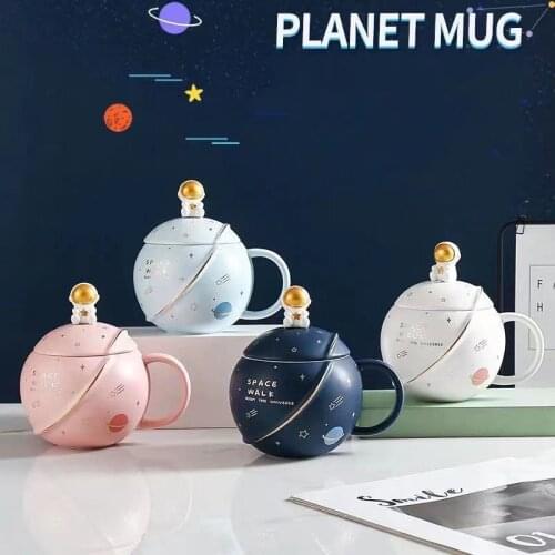 400ML Ceramic Mug Planet Mug With Lid With Spoon High Quality Cup Milk Lemon Juice Cup Cartoon cup Gift cup Children cup
