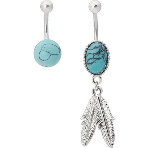 20pcs Body Jewelry Piercing Turquoise Stone Surgical Steel Navel Belly Button Rings Bar Navel Piercing 14g Free shippment