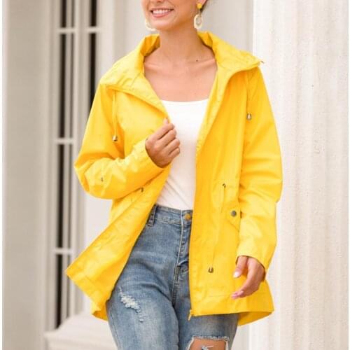 Women Waterproof Tight Waist Zip Hooded Jacket Outdoor Sport Climbing Hiking Coat