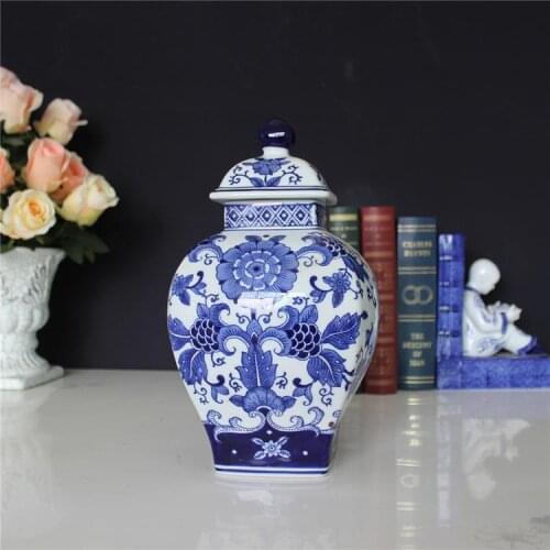 Square America style ceramic ginger jars Antique Porcelain temple jars home decoration chinese porcelain storage jar
