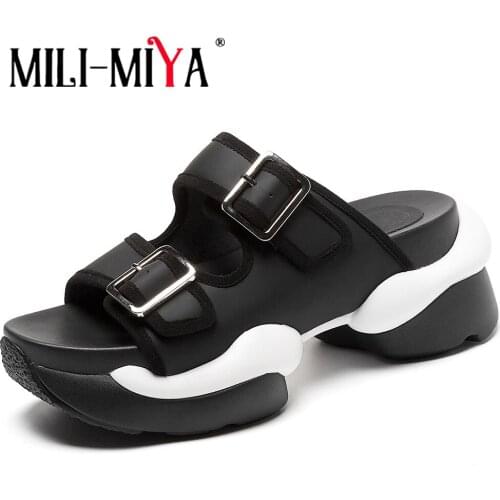 MILI-MIYA Women Fashion Sandals Summer Platform Casual Black Sneaker Slipper Thick Heel Buckle Non Slip Basic Shoes Plus Size 42