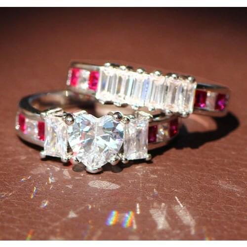 2 pcs YaYI Jewelry Fashion Princess Cut 7.2 CT WHite Heart Cubic Zirconia Black Color Engagement Wedding Party Couples Rings