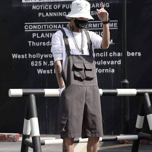 Mens Safari Style Casual Shorts Summer Loose Black Gray Overalls Cotton K1