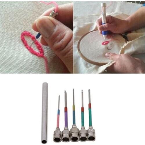 5Pcs Mixed Size Needle Set Metal Felting Embroidery Stitching Needle Handmade Needlepoint DIY Punch Tool with Storage Bottle