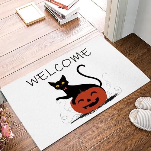 Halloween Cat Pumpkin Floor Mats for Living Rooms Anti-slip Carpets Kitchen Bathroom Rugs Entrance Doormat