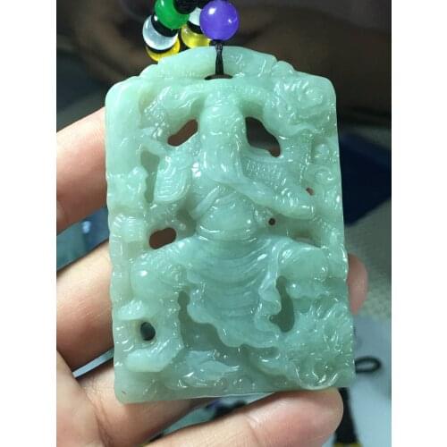 Natural Myanmar jade A HandCarved guan gong jadeite jade green jade pendant jade necklace pendants jewelry necklaces
