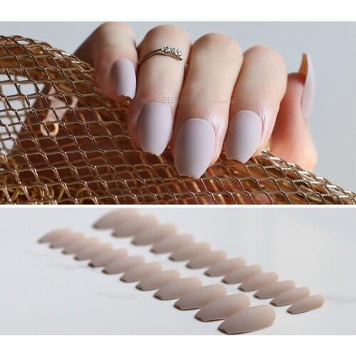 Solid Matte Finish Coffin Shape Full Set Nude color False nails Tan Ballerinas Frosted fake nail Beige natural color