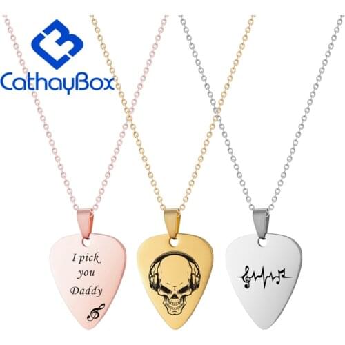 Personalized Stainless Steel Guitar Pick Blank Dog Tag Engrave Photo Name Charm Key Chain Pendant W/ SS Chain