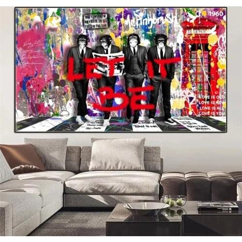 Gentleman monkey in a suit Posters and Prints Street Graffiti Art Monkey Canvas Posters Wall Modern Animal Pictures Home Cuadros