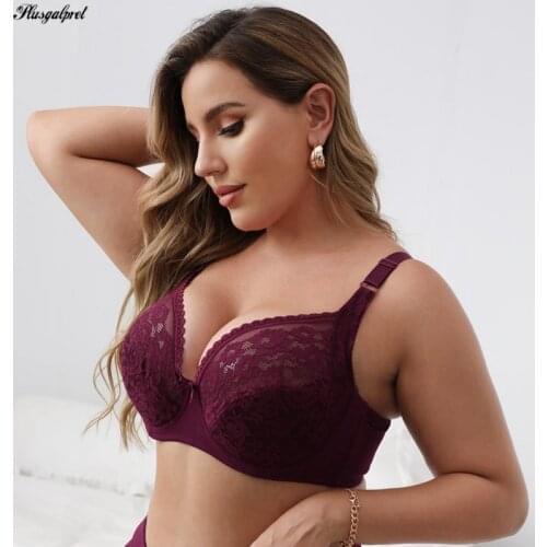 Plusgalpret 2021 summer ultra thin women big size intimates comfort cotton underwear plus size sexy bra floral lace brassiere