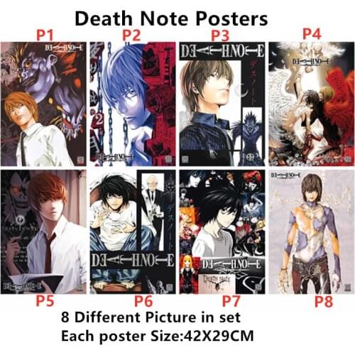 8 PCS/LOT Anime Death Note Poster Stickers Toy 8 Pictures Lawliet L Yagami Light Ryuk Misa Rem DN Posters 42cm x29 CM