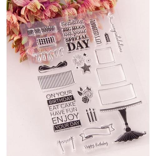 Clear Stamps Happy Birthday Cake Rubber Stamps Silicone for DIY Scrapbooking Card Making Photo Album Crafts Decor New Stamps